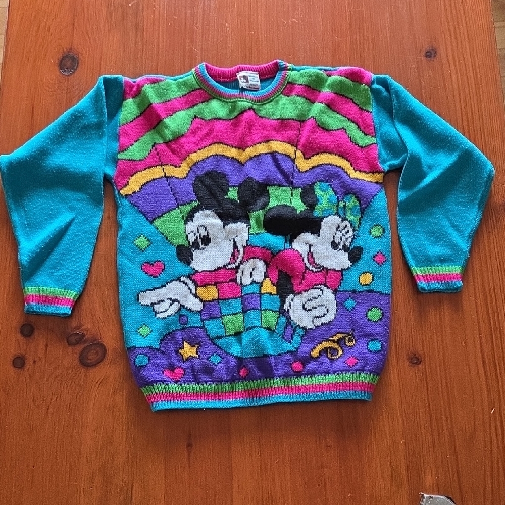 Vintage‎ Disney L Size 14 Girl's Colorful Mickey And Minnie Mouse Sweater